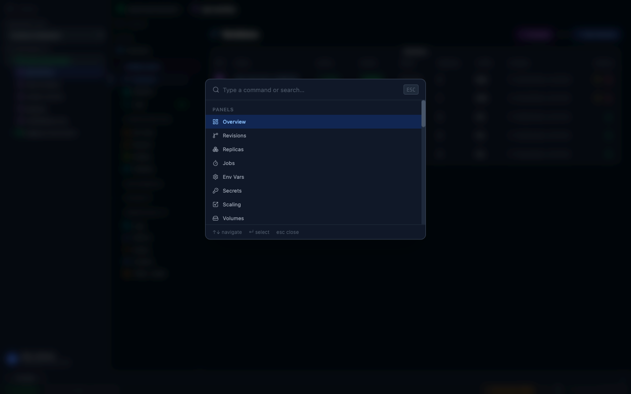 PrizmikAca — Command palette with fuzzy search across apps, panels, and actions